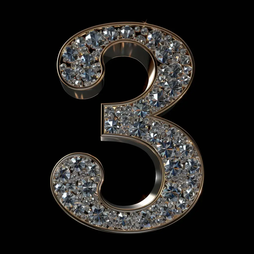 3 number text word type diamond gold 3D