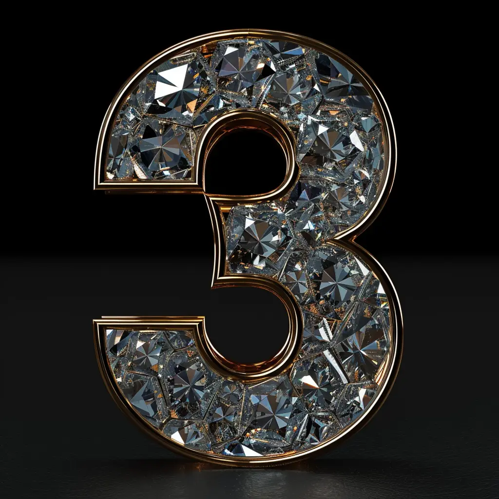 3 number word text type diamond gold 3D