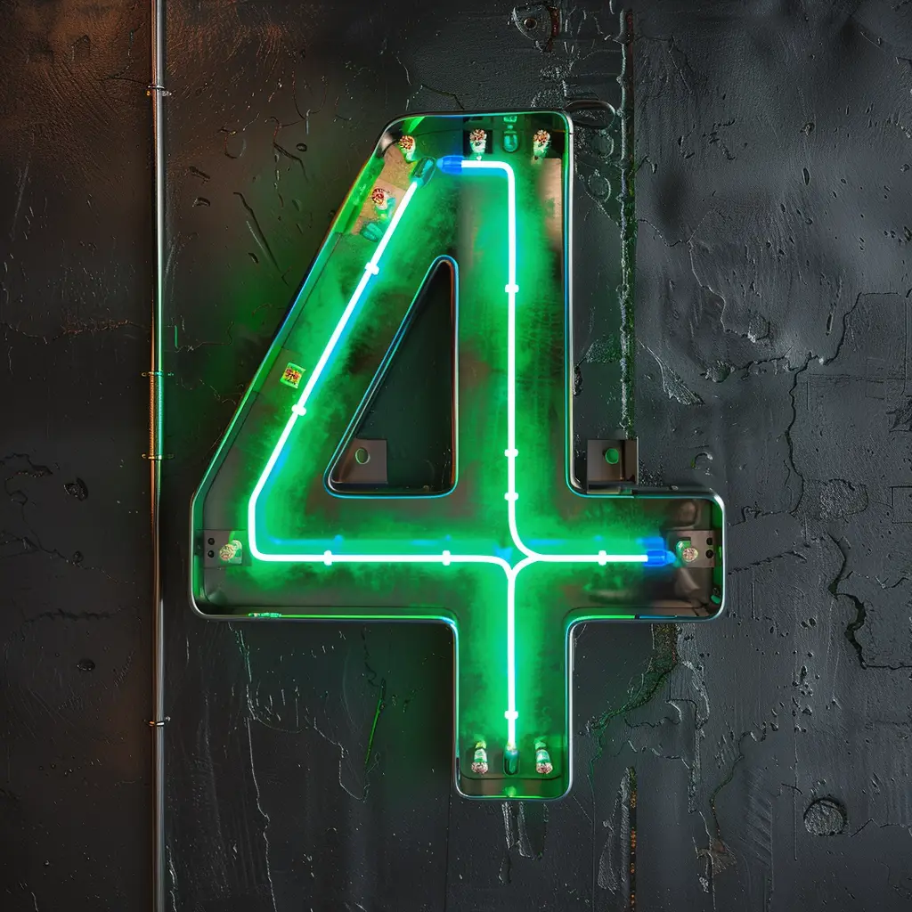 4 number green LED light neon text word