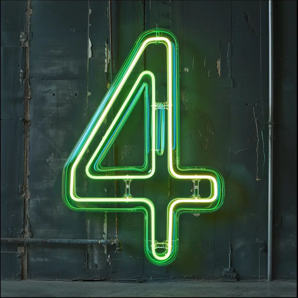 4 number green LED light neon word text