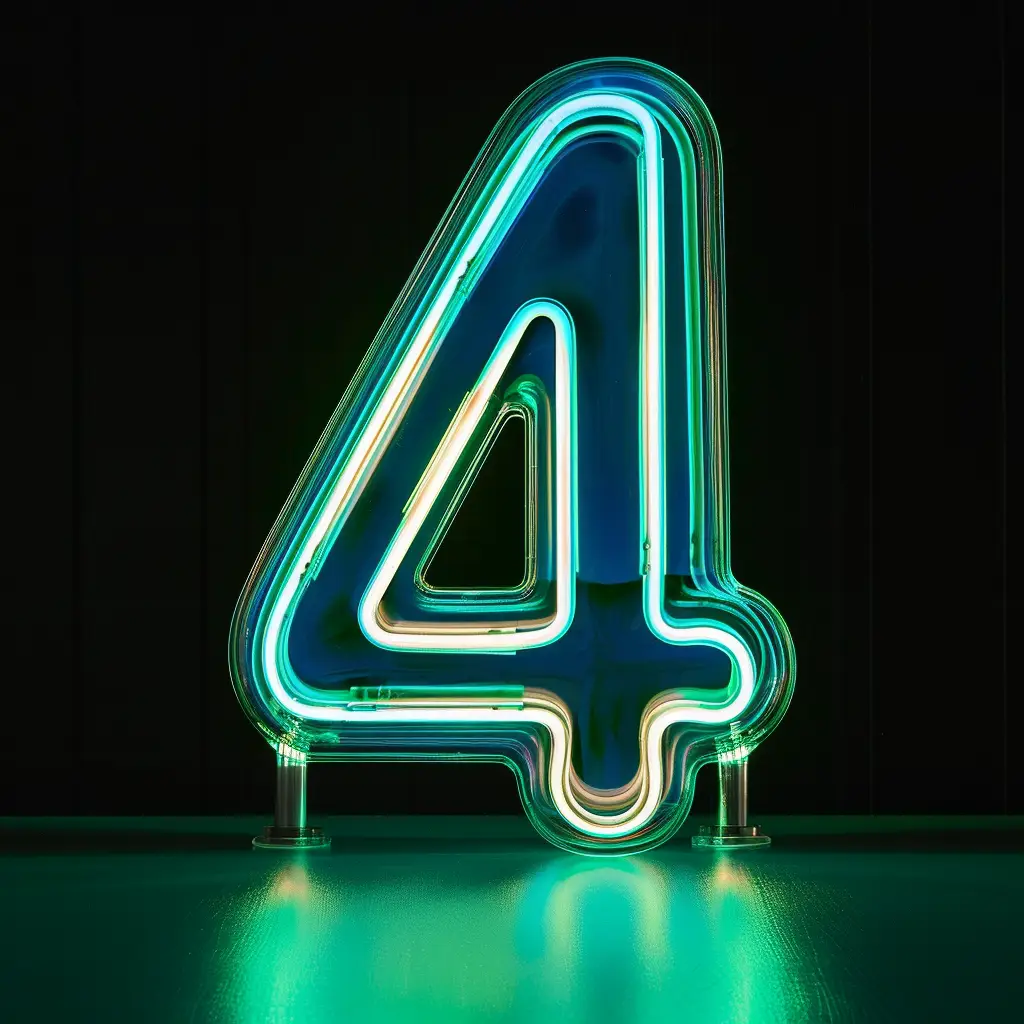 4 number green LED neon light text word