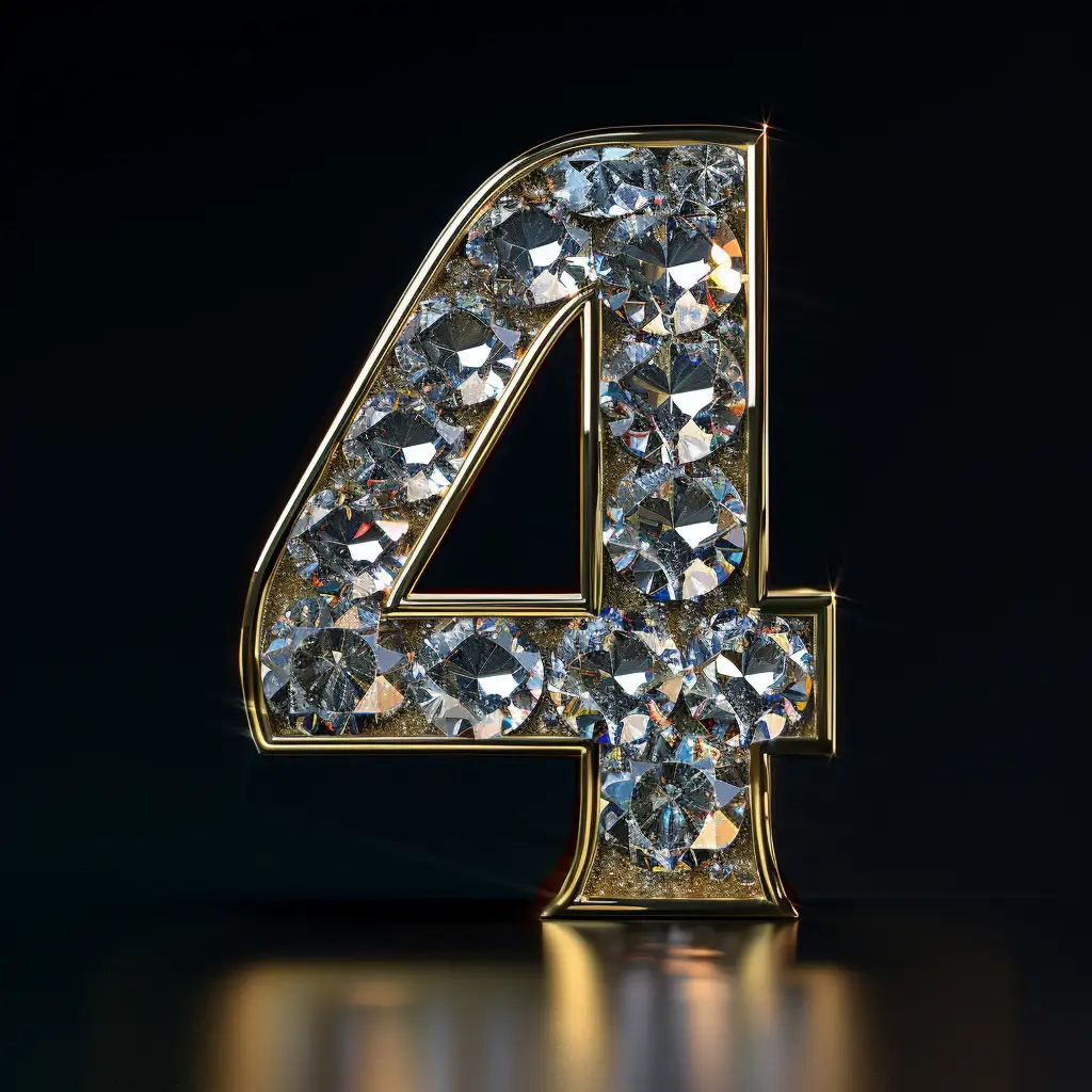 4 number text word type diamond 3D gold