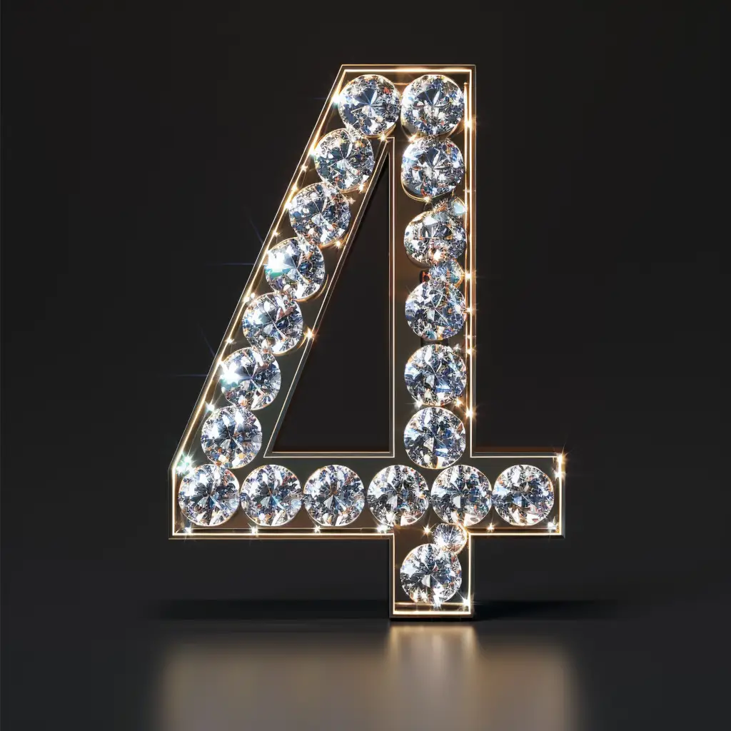 4 number text word type diamond gold 3D