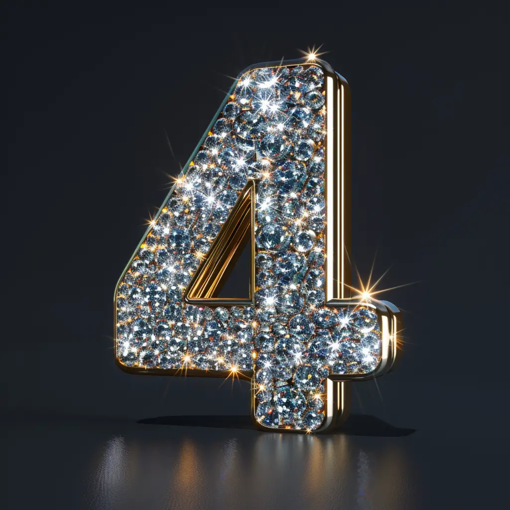 4 number word text type diamond gold 3D