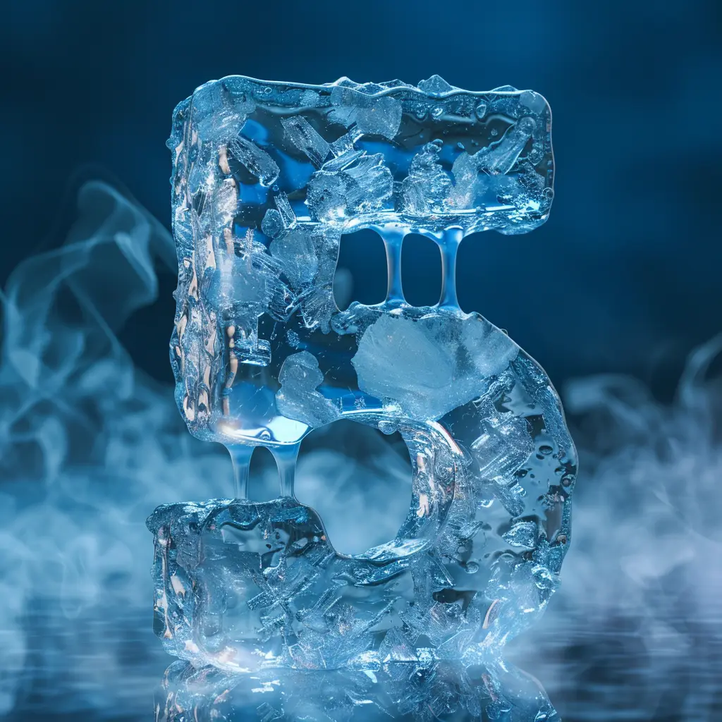 5 number cold ice block freeze  text word 3D