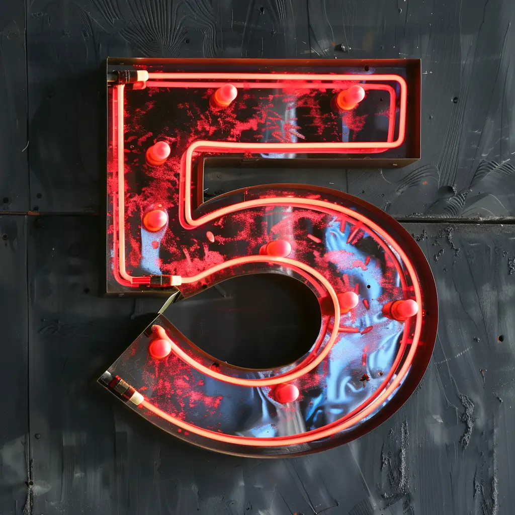 5 number red LED light neon text word