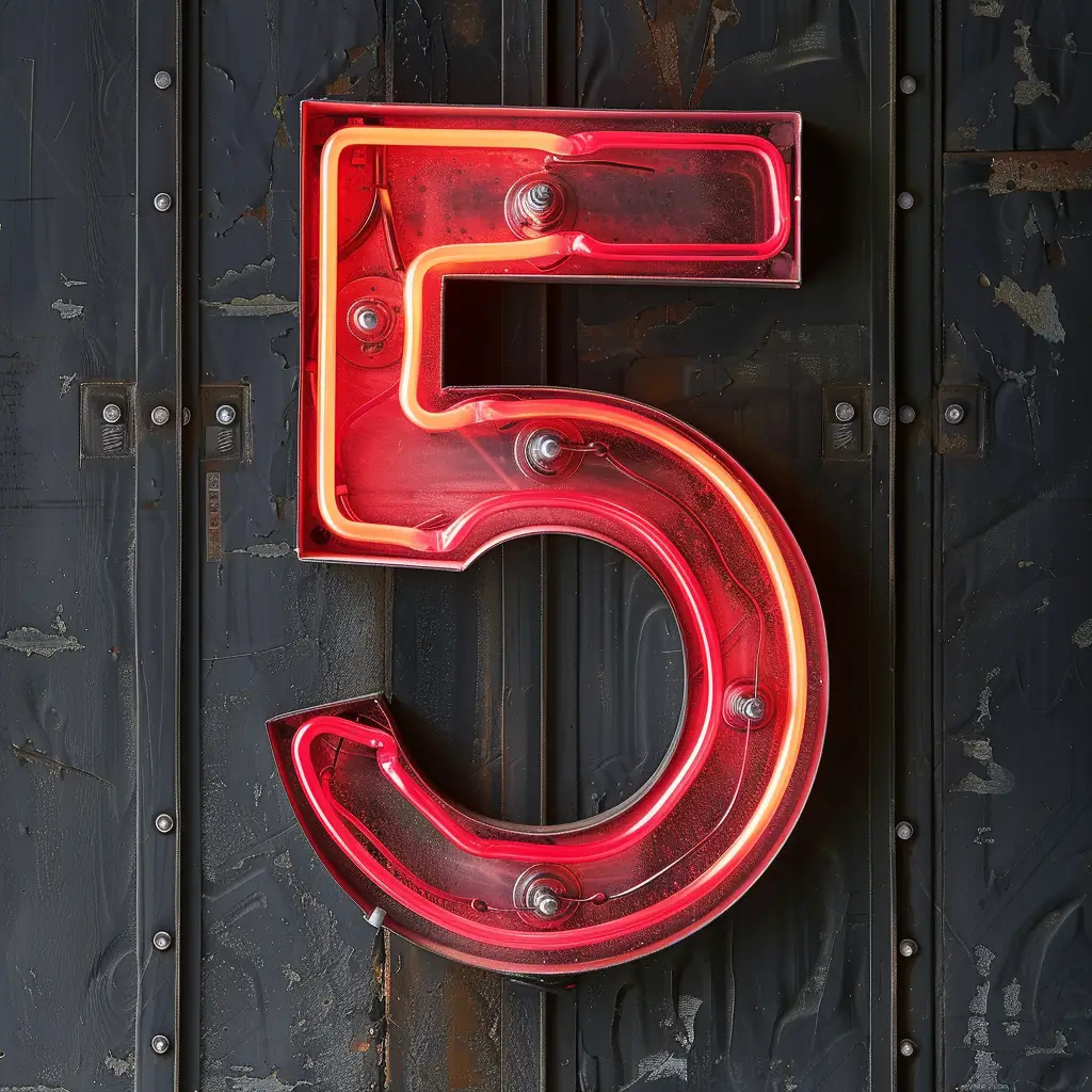 5 number red LED light neon word text