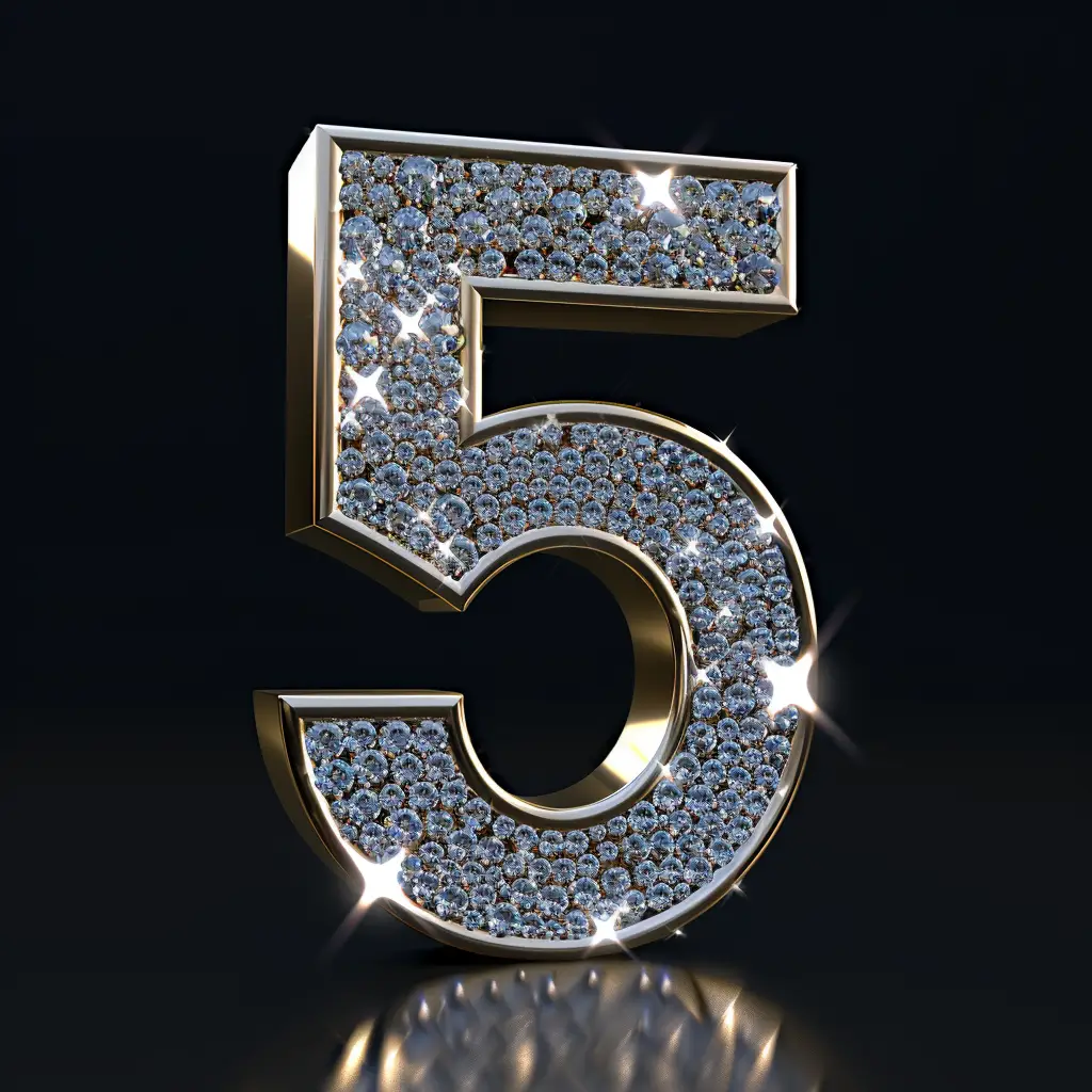 5 number text word type diamond 3D gold