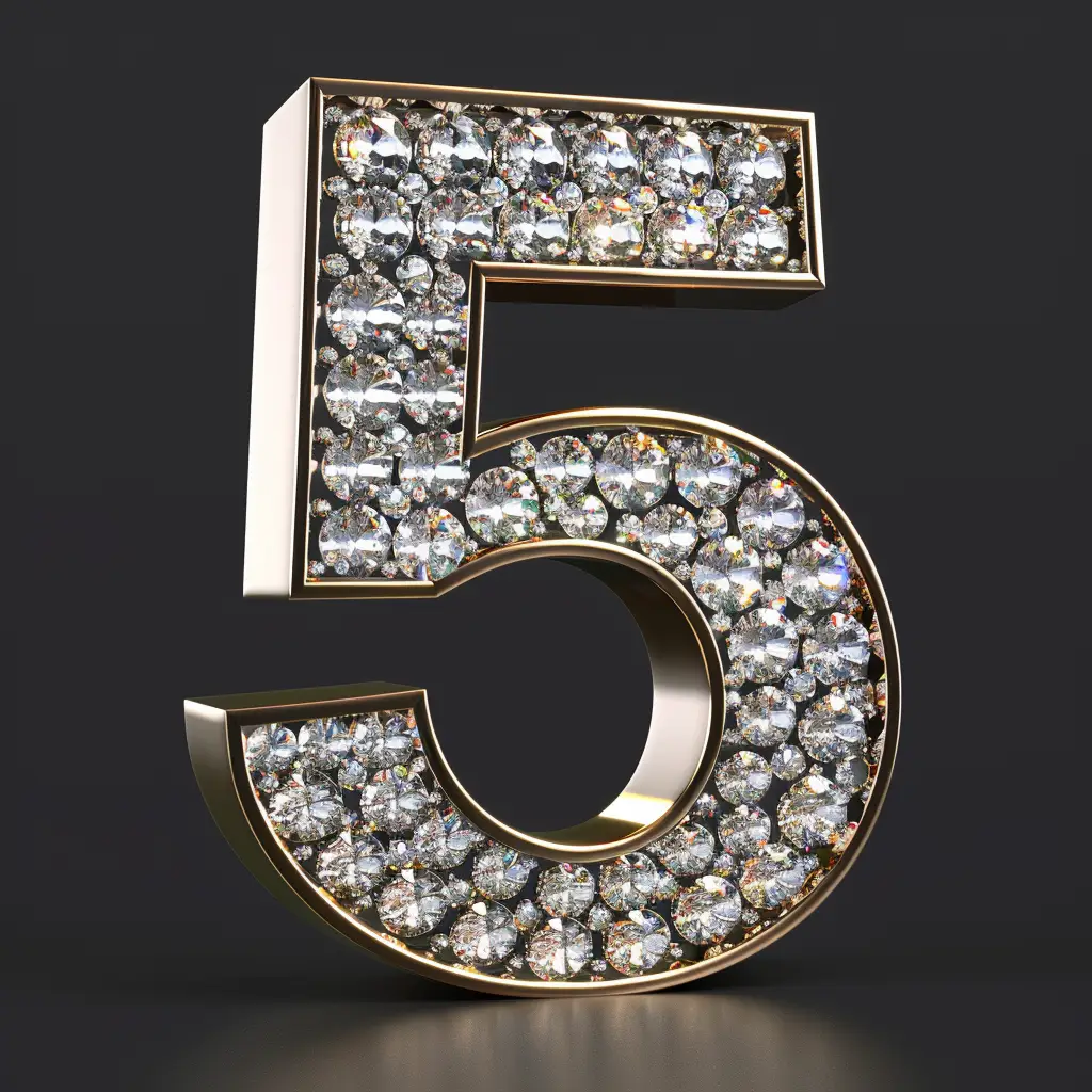5 number text word type diamond gold 3D