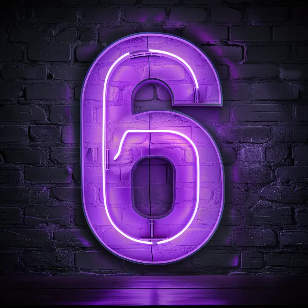 6 number purple LED light neon text word