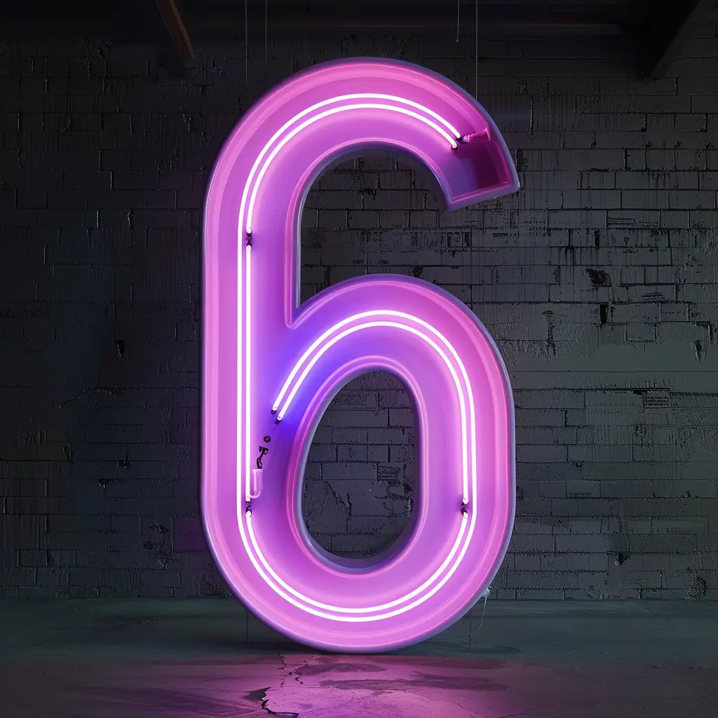 6 number purple LED neon light text word