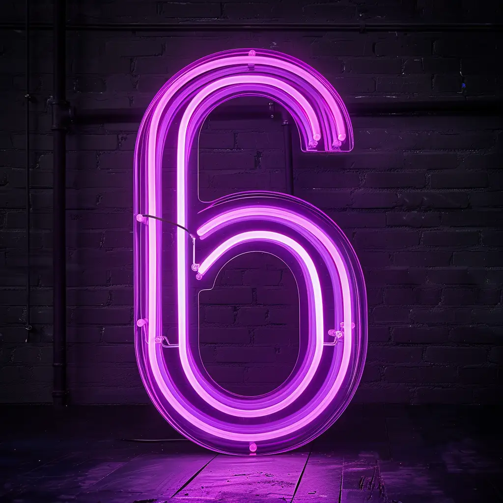 6 number purple LED neon light word text