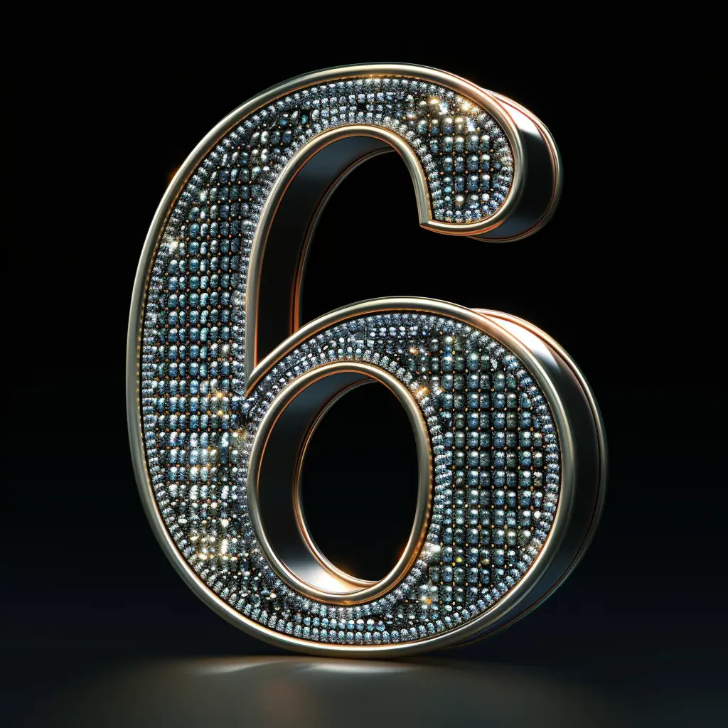 6 number text word type diamond 3D gold