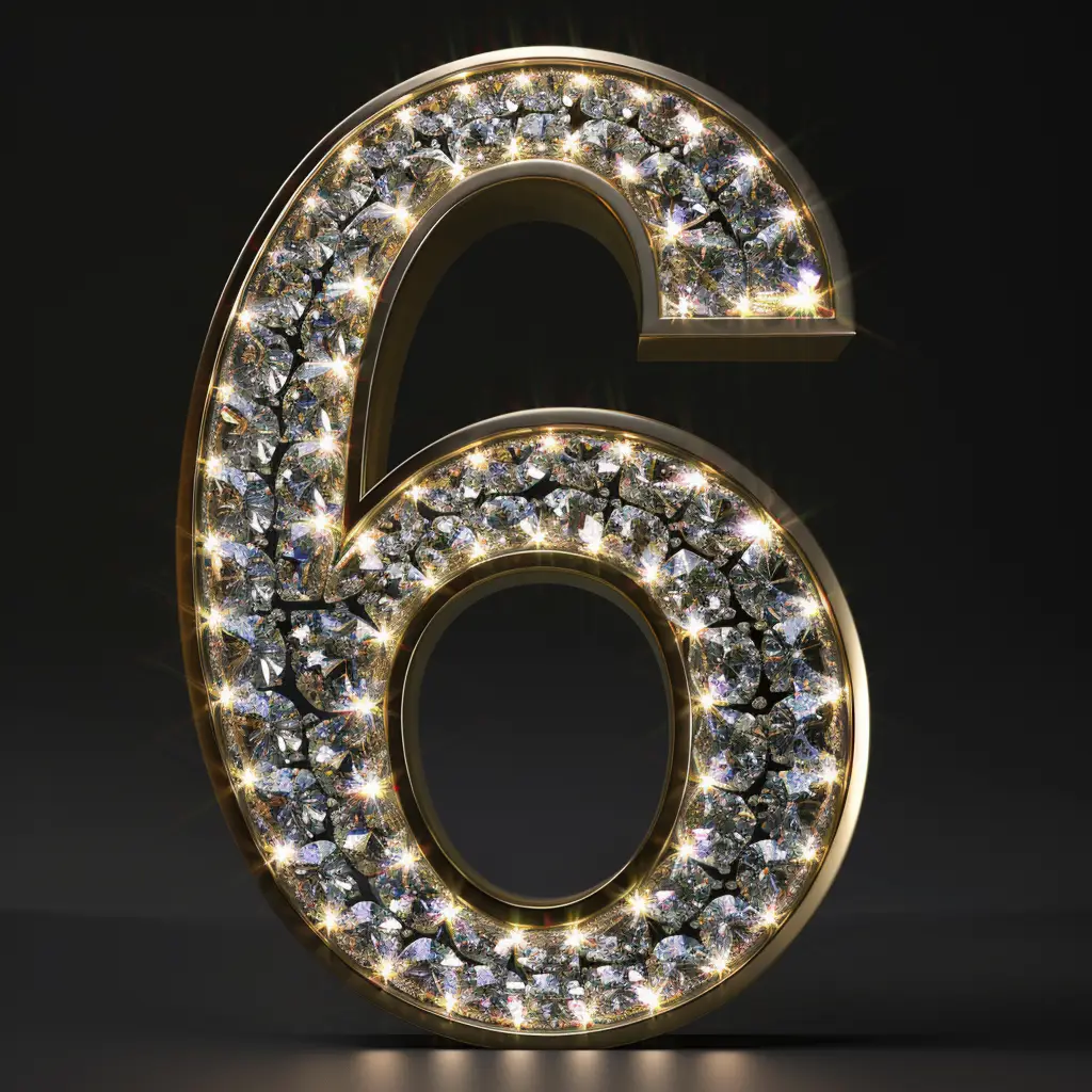 6 number text word type diamond gold 3D