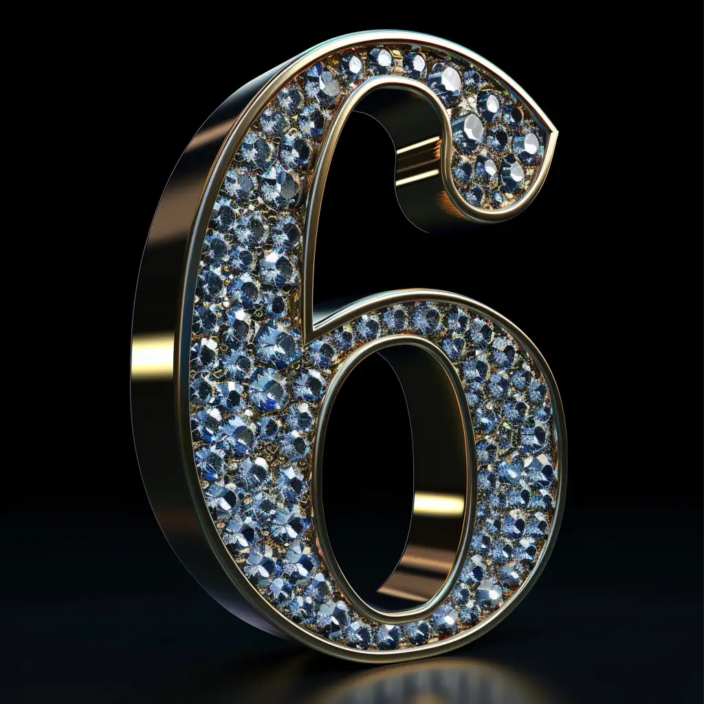 6 number word text type diamond 3D gold