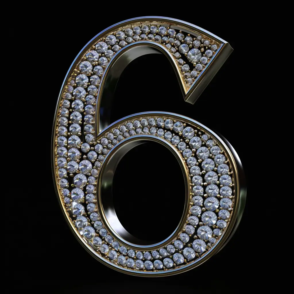 6 number word text type diamond gold 3D