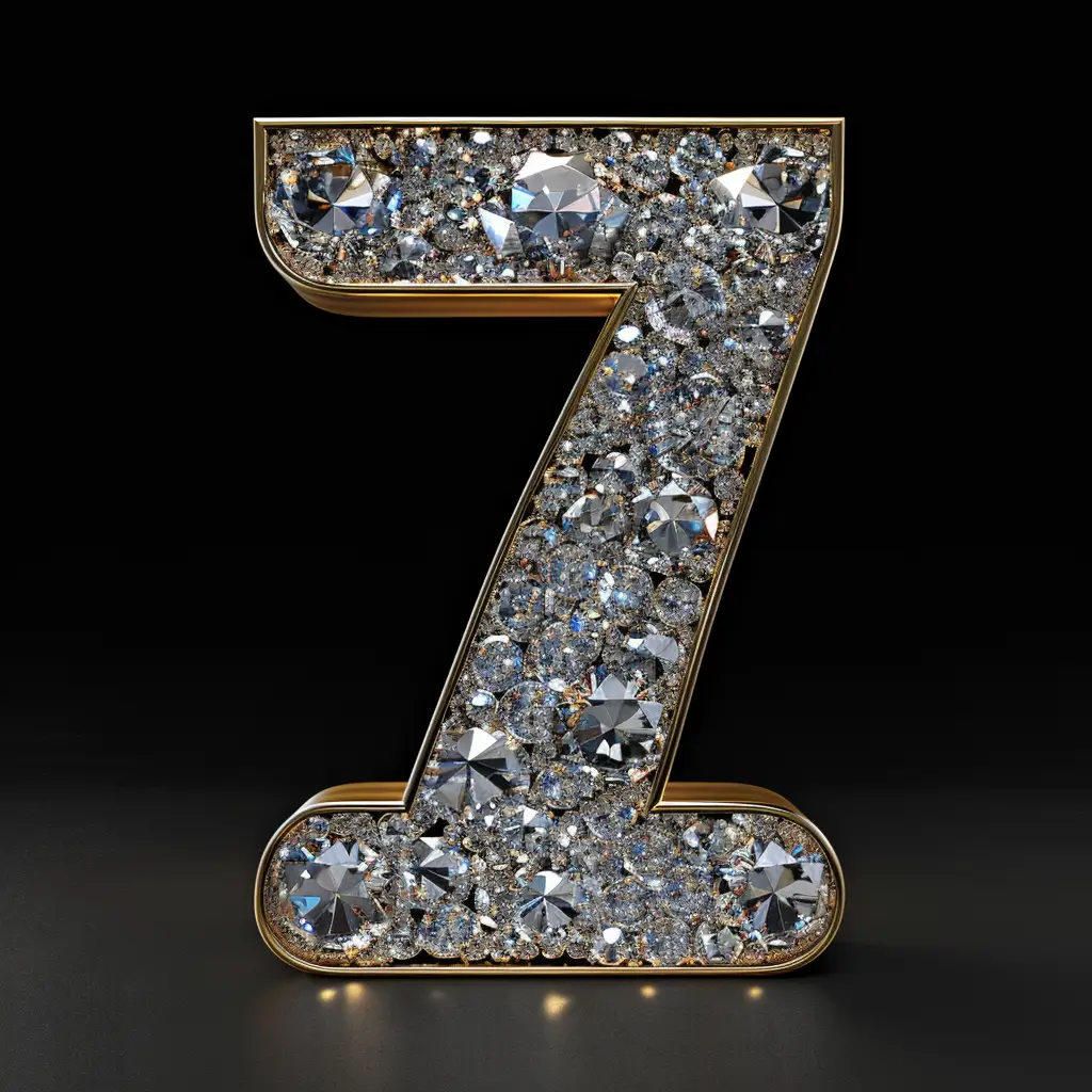 7 number text word type diamond gold 3D