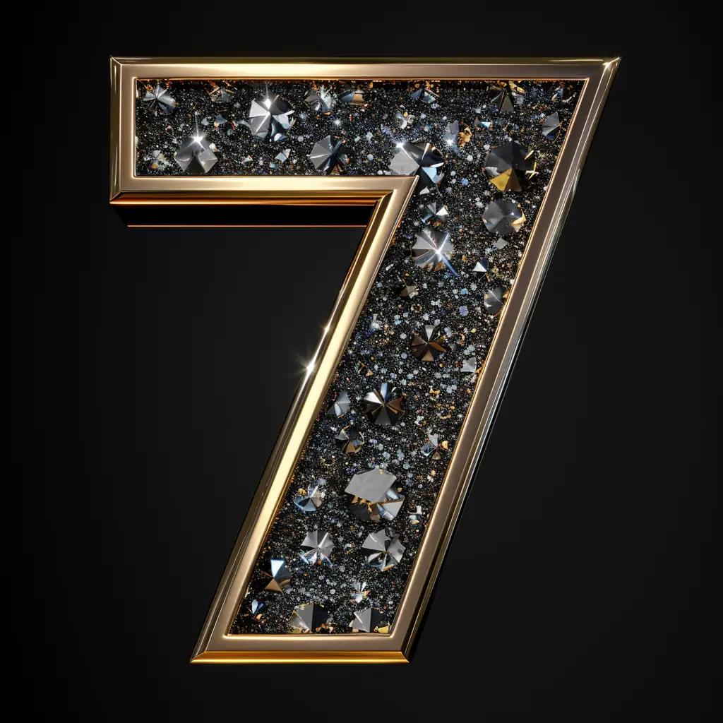 7 number word text type diamond 3D gold