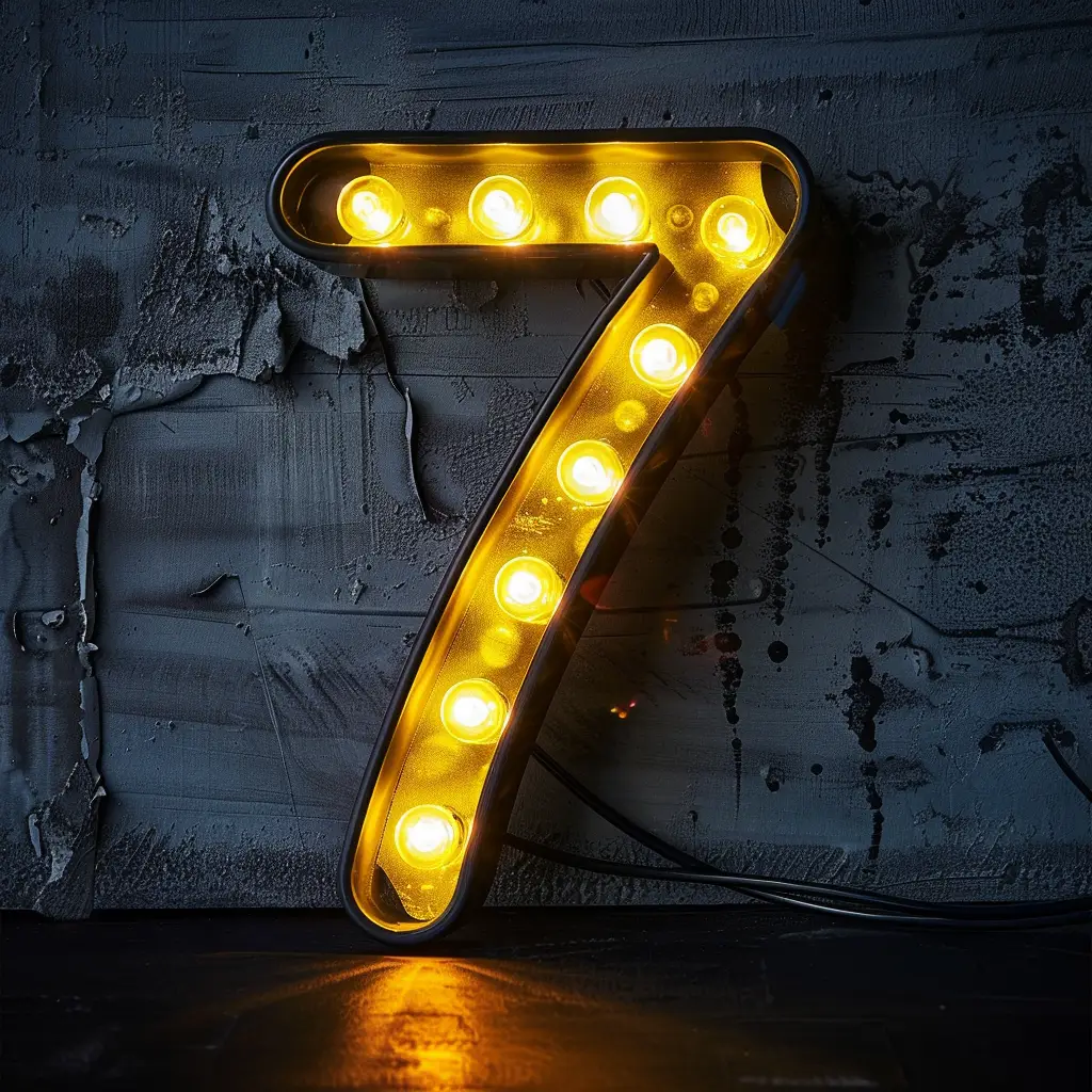 7 number yellow LED light neon text word