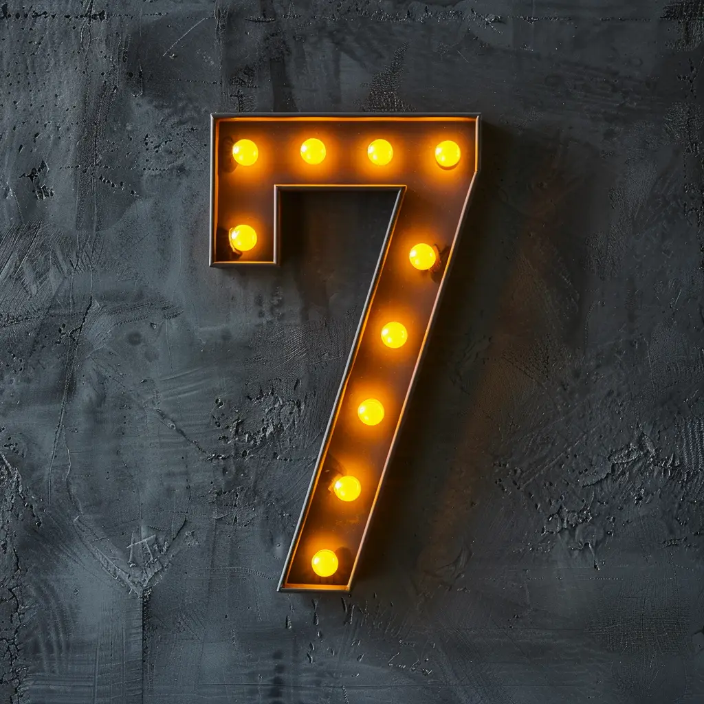 7 number yellow LED light neon word text