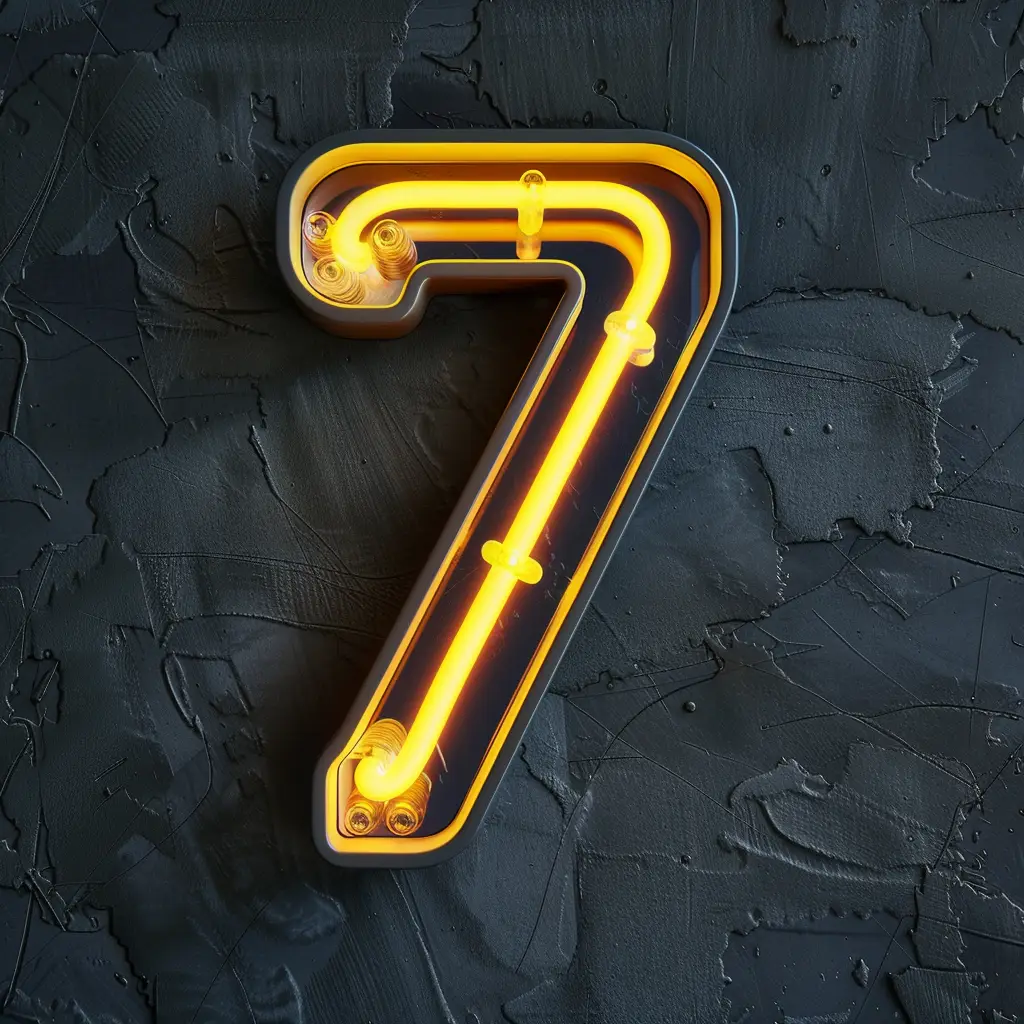7 number yellow LED neon light text word