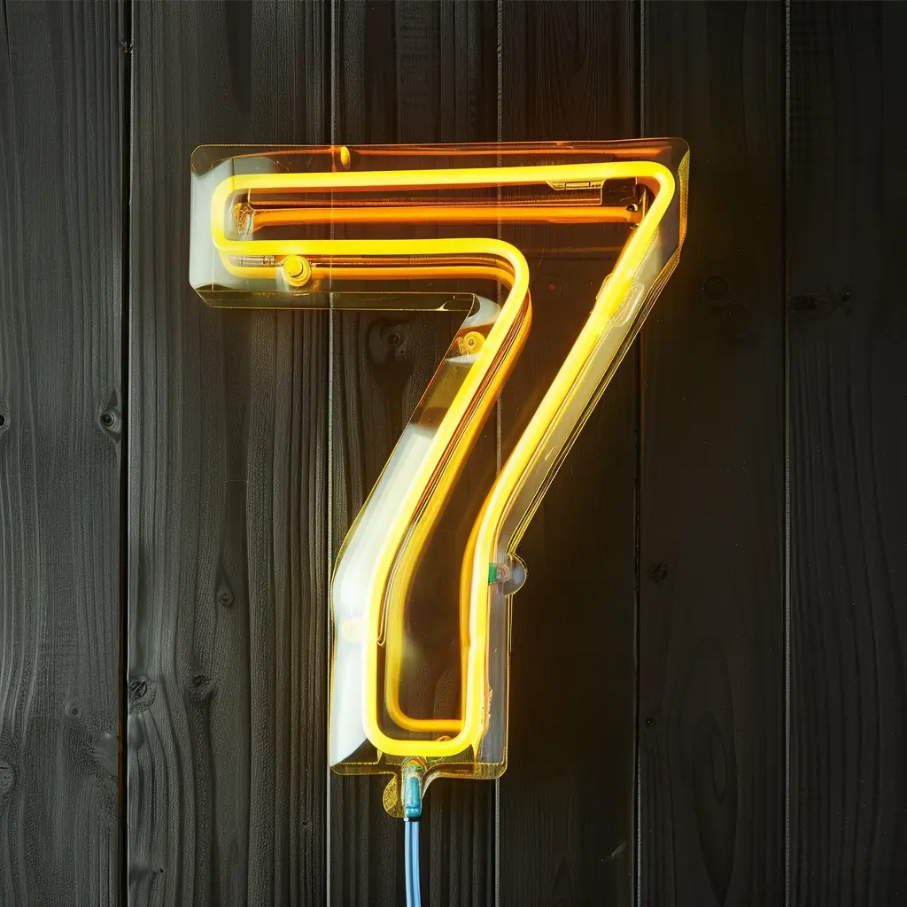 7 number yellow LED neon light word text