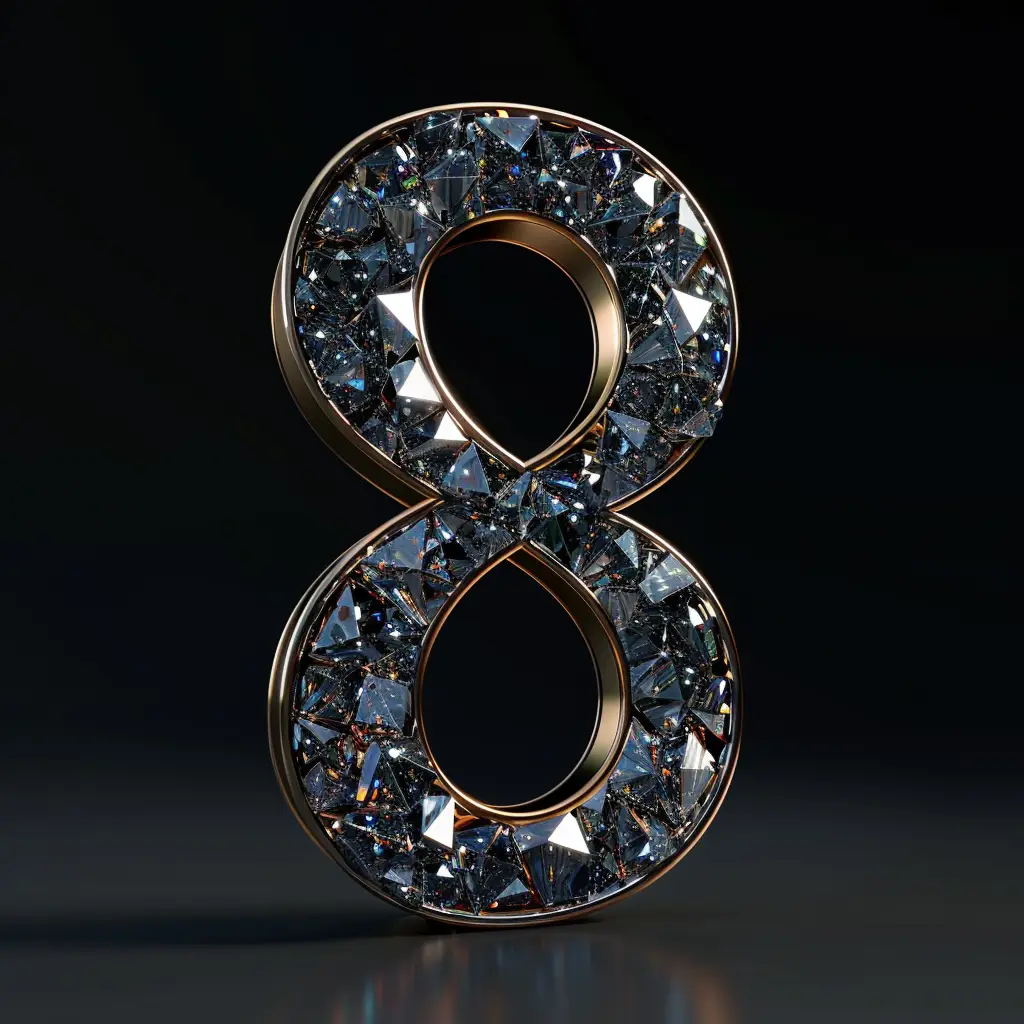 8 number word text type diamond gold 3D