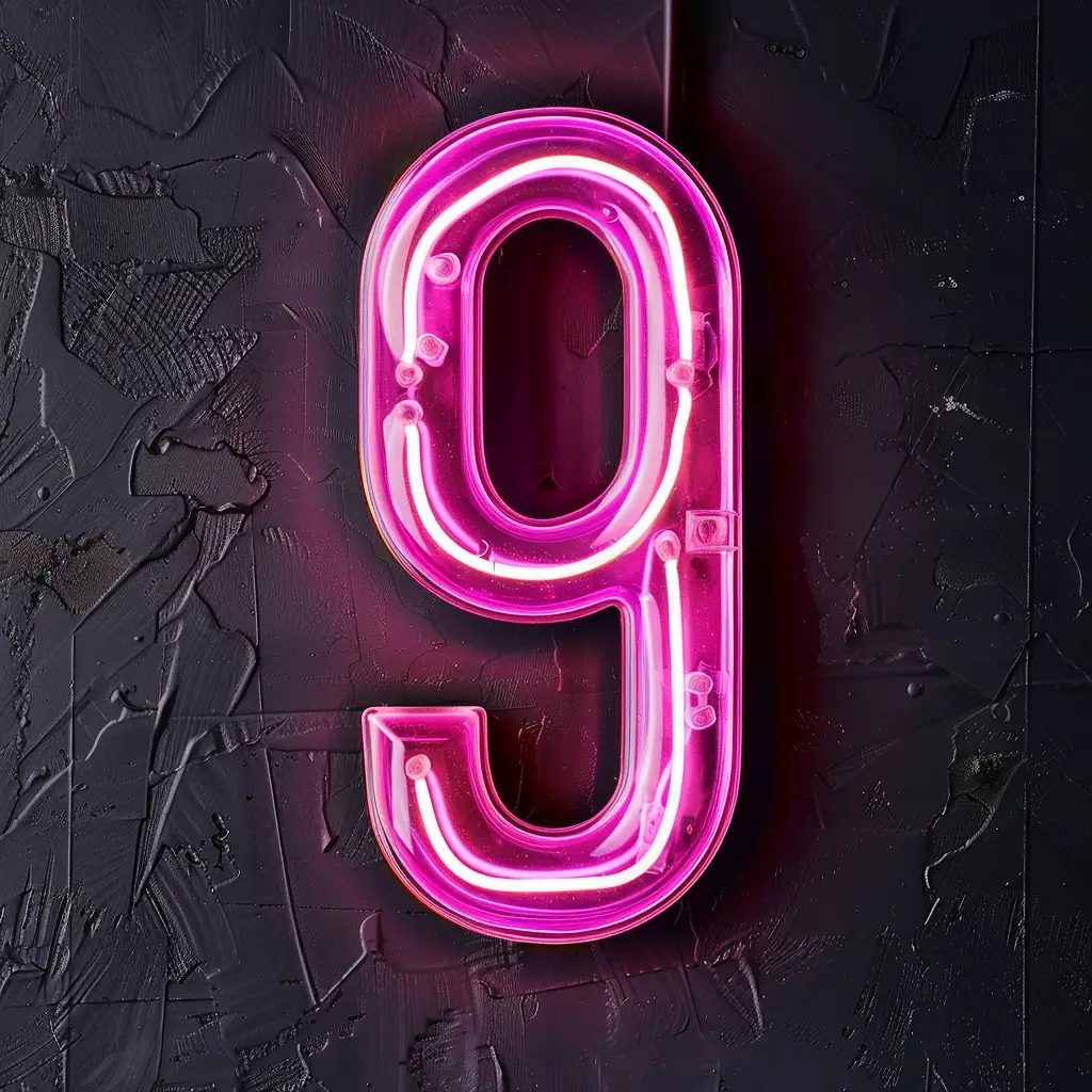 9 number pink LED light neon text word