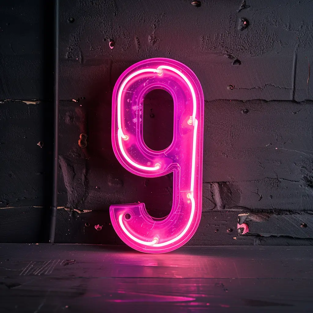 9 number pink LED light neon word text