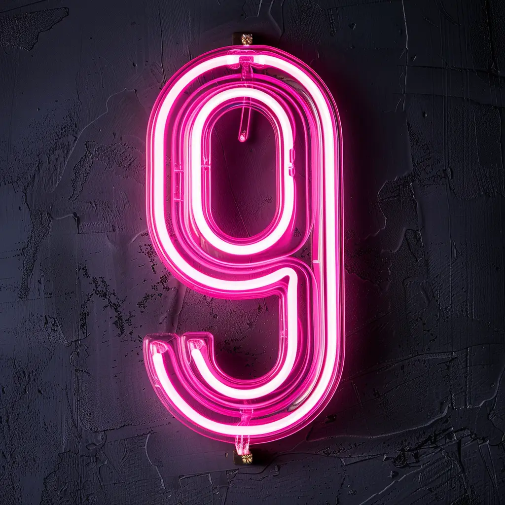 9 number pink LED neon light text word