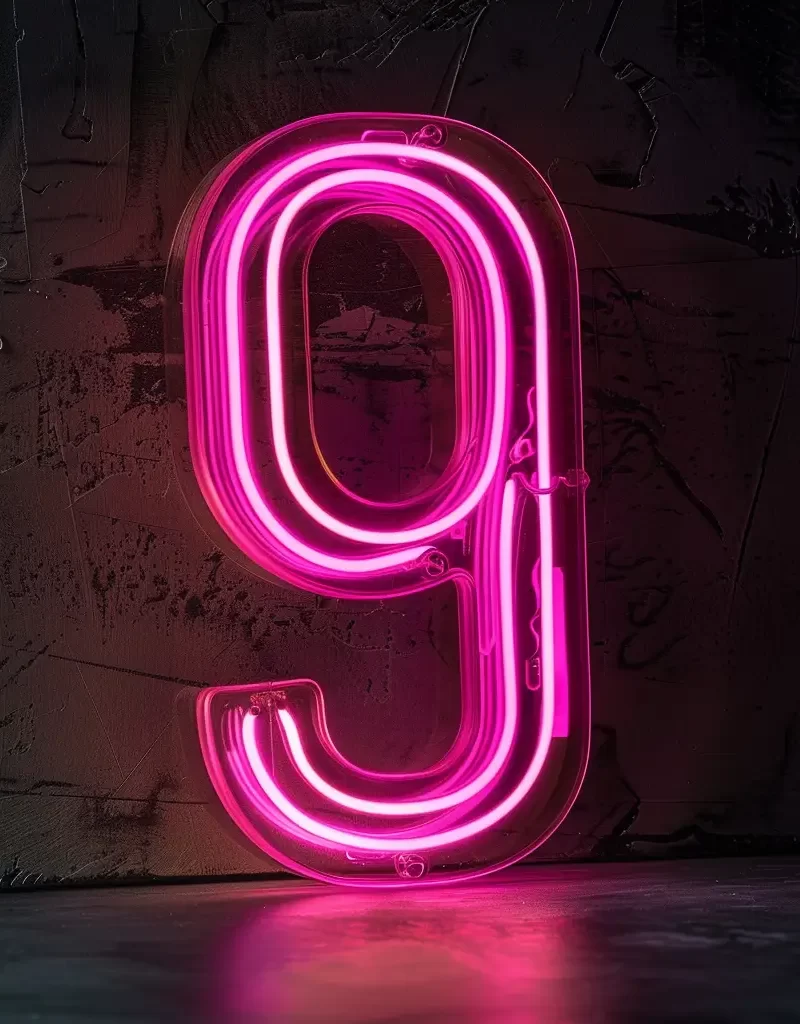 9 number pink LED neon light word text