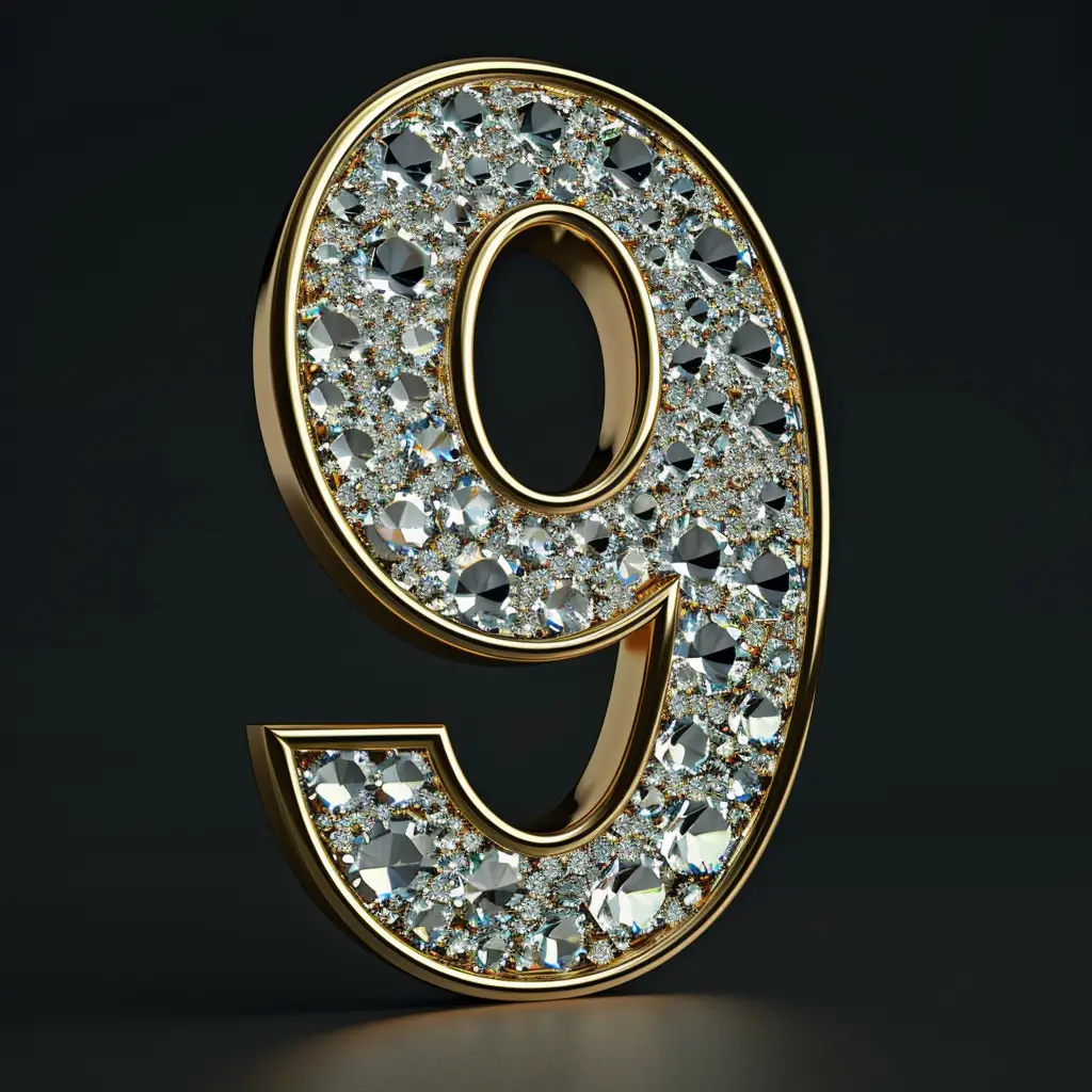 9 number text word type diamond gold 3D