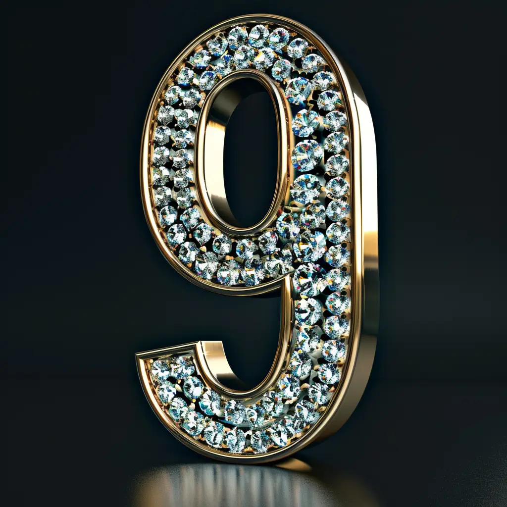 9 number word text type diamond 3D gold
