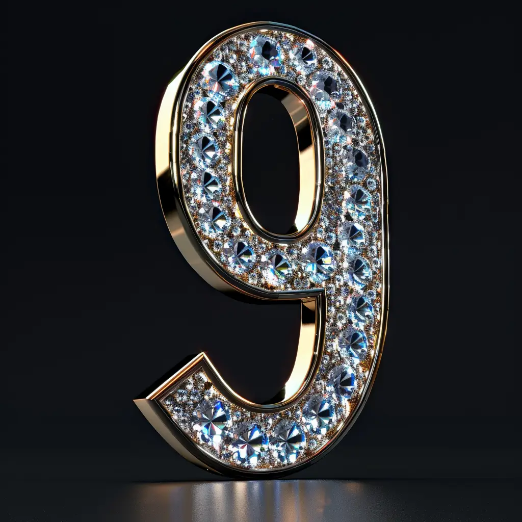 9 number word text type diamond gold 3D