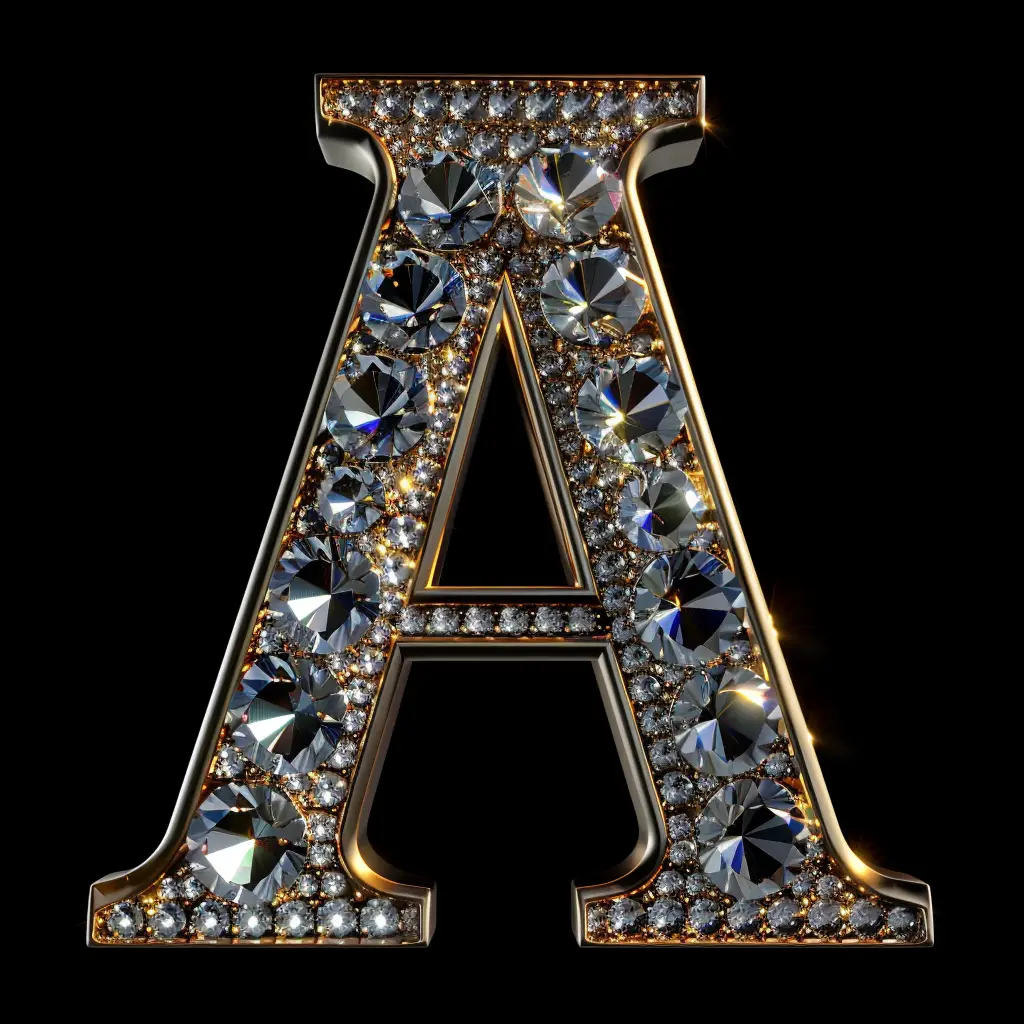 A letter word text type 3D diamond gold