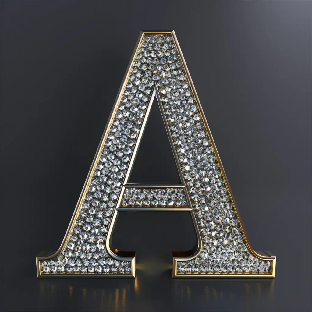 A letter word text type diamond gold 3D