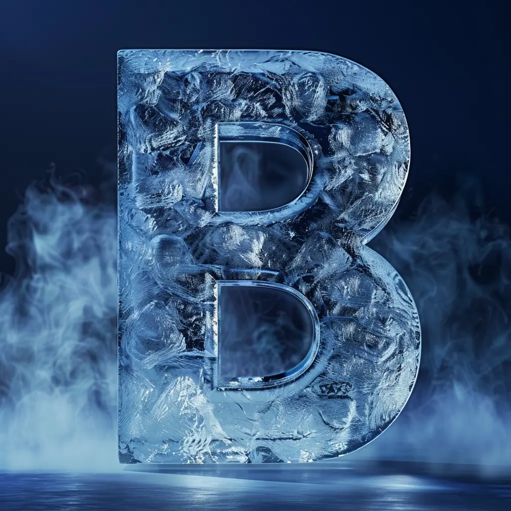 B letter cold ice block 3D text word freeze