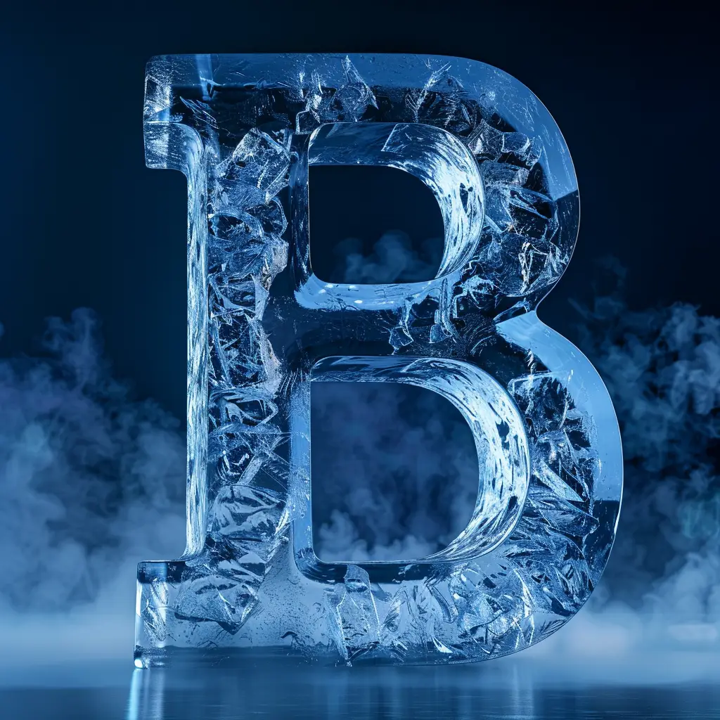 B letter cold ice block text word freeze 3D