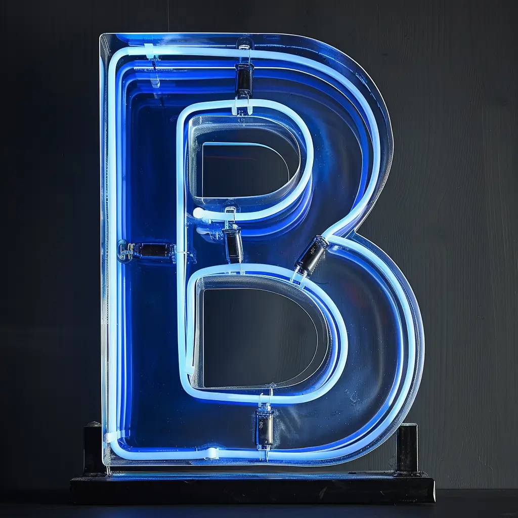 B letter blue LED light neon text word