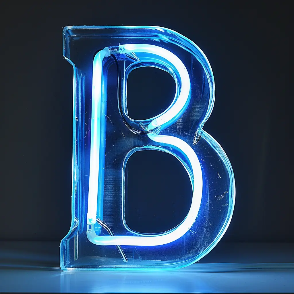 B letter blue LED light neon word text