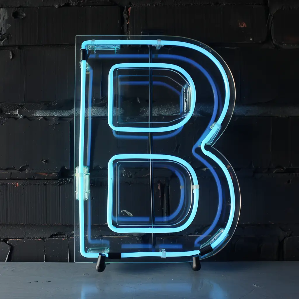 B letter blue LED neon light text word