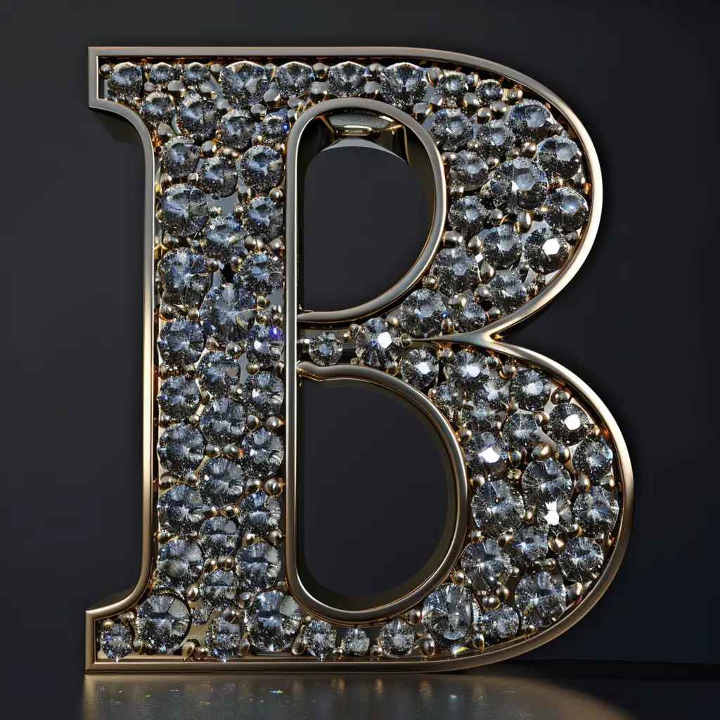B letter word text type 3D diamond gold