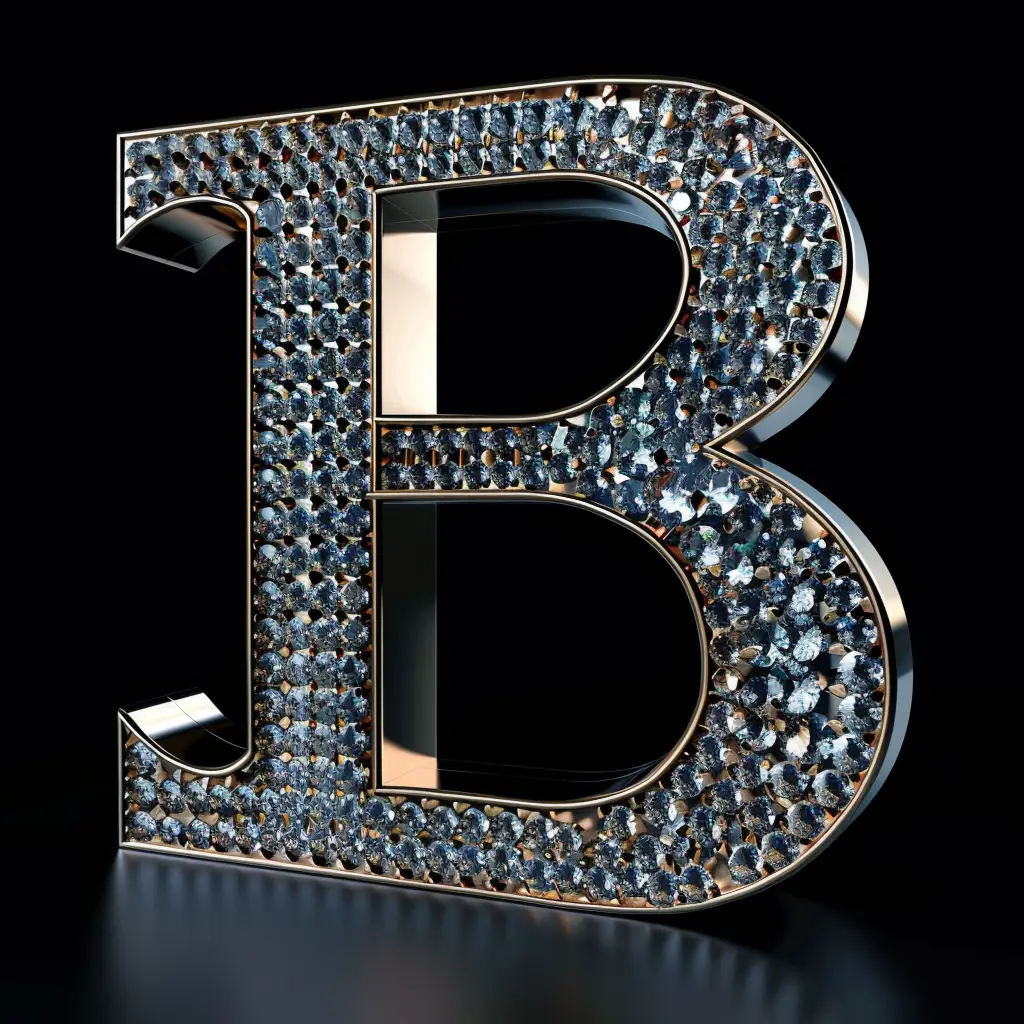 B letter word type text diamond gold 3D