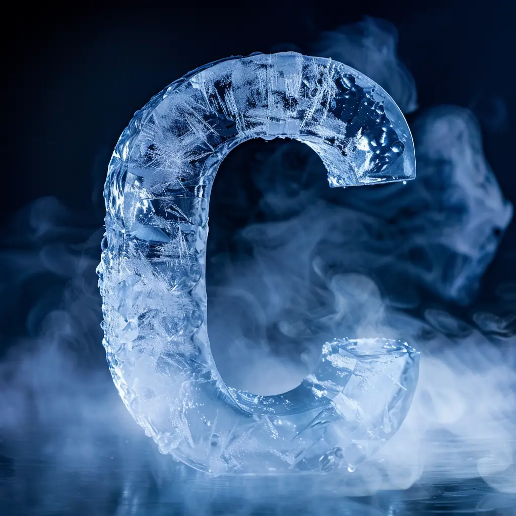 C letter cold ice block text word 3D freeze