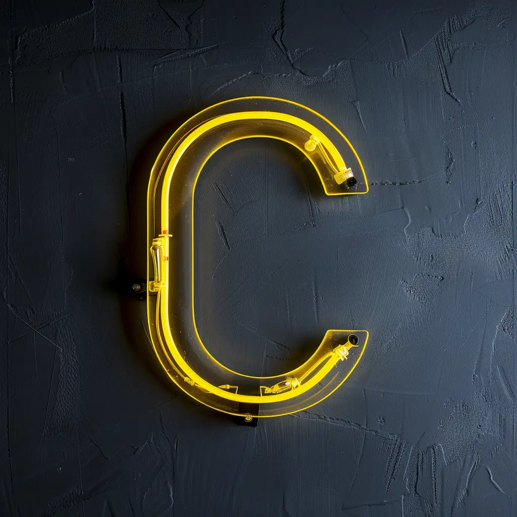 C letter yellow LED light neon text word