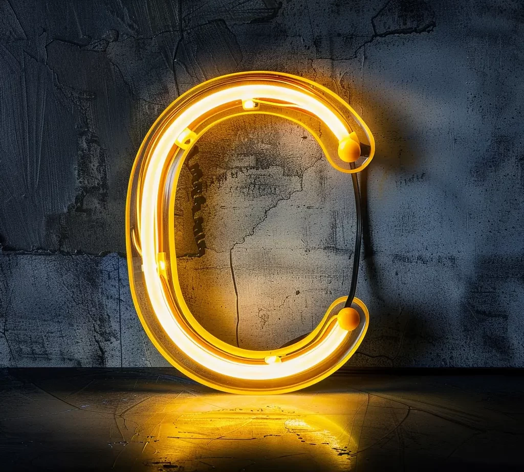 C letter yellow LED light neon word text