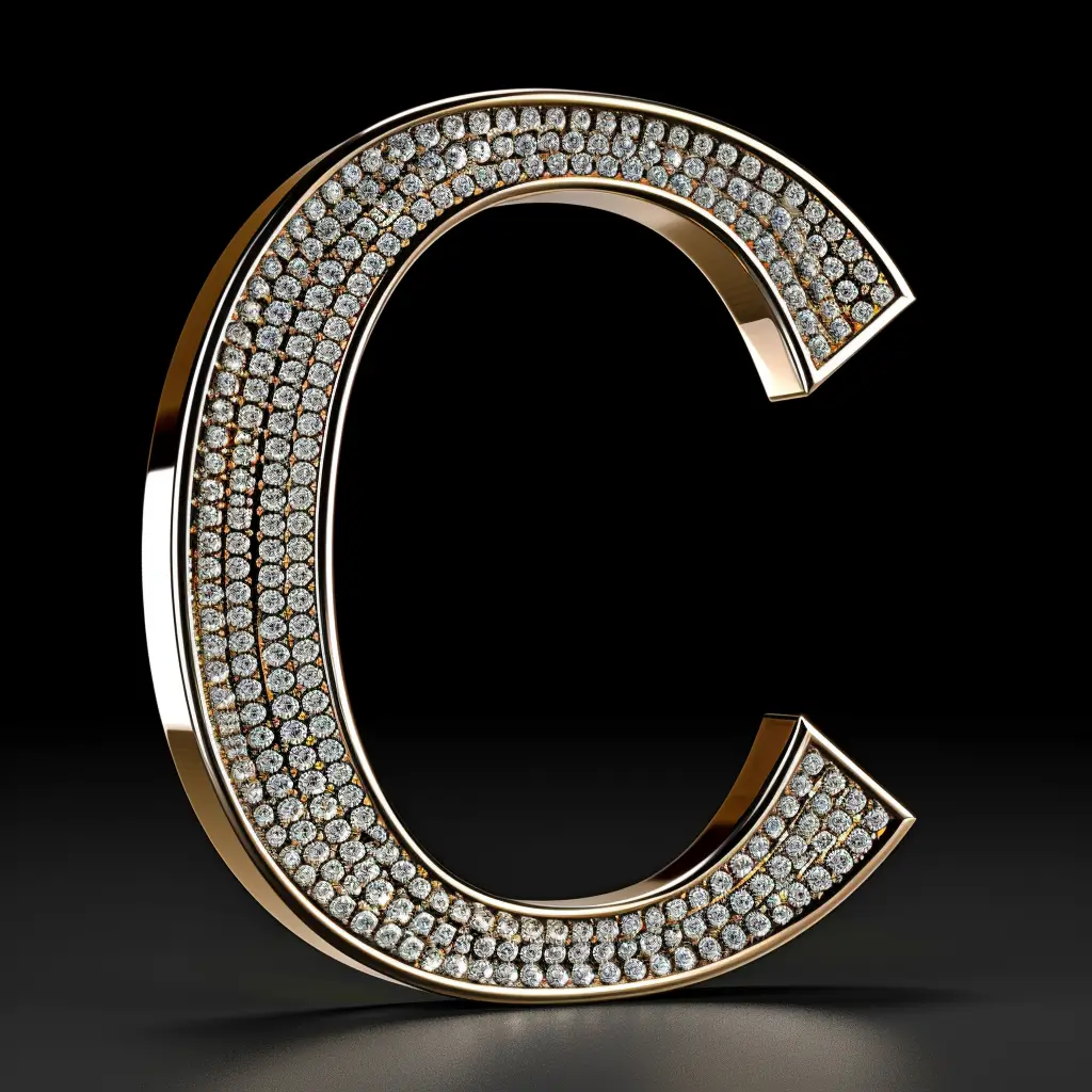 C letter word text type 3D diamond gold