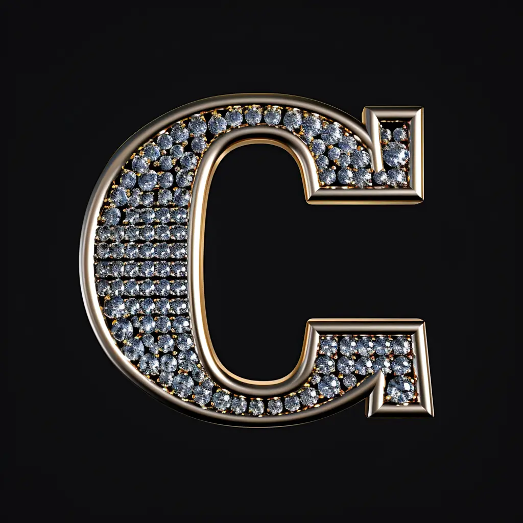 C letter word type text 3D diamond gold