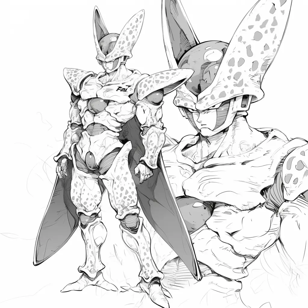 Cell Dragon Ball character comics cartoon Animation sketch schematic drawing black and white