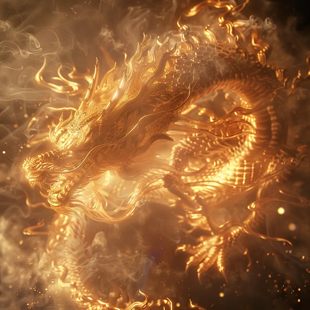 Chinese dragon fire lighting gold golden CG 3D